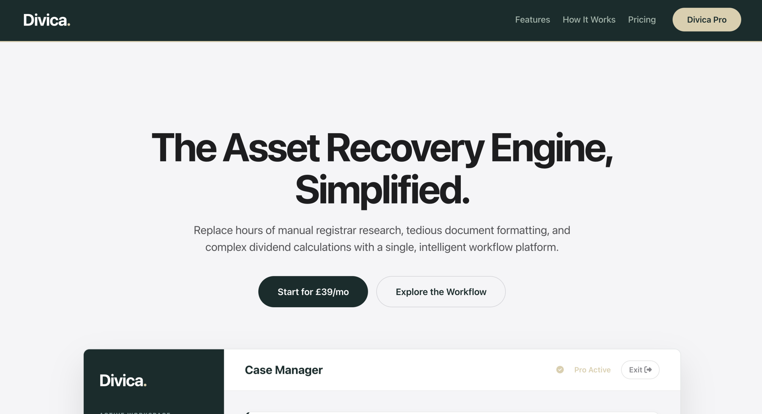 Divica Financial Workflow Web App Interface
