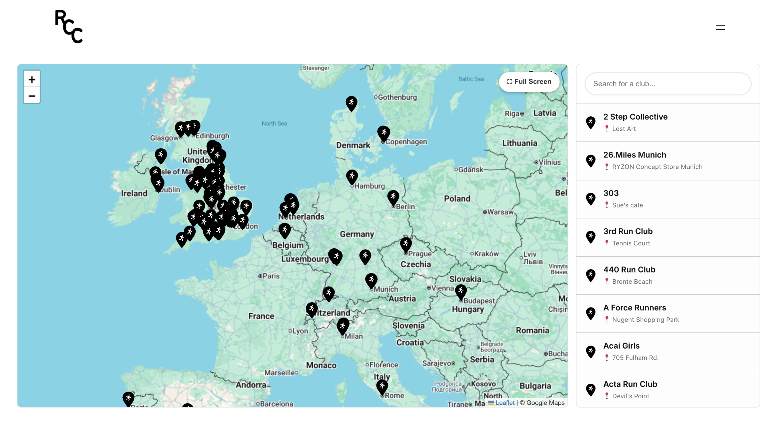 Run Club Central Interactive Map Interface